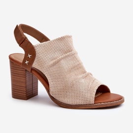 Sandali traforati da donna su tacco alto Beige Rosca 1