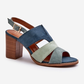 Sandali da Donna Realizzati in Eco Camoscio con Tacco Alto, Colore Blu Qutima 1