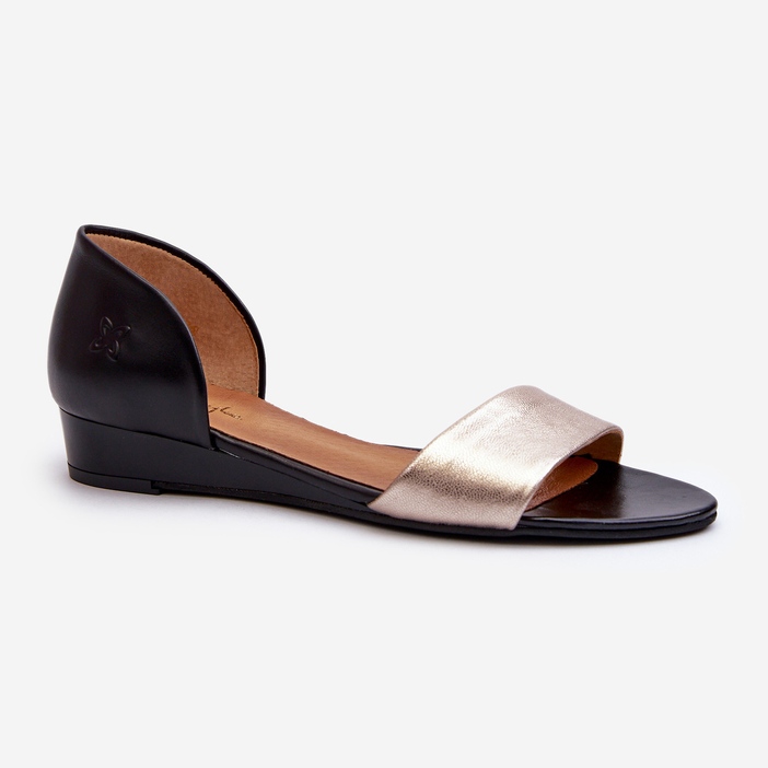 Sandali in pelle Maciejka 1971-67 Nero e Oro d'oro 1