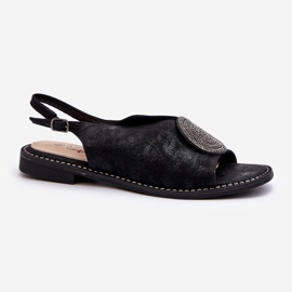 Sandali da donna con decorazione su tacco piatto S.Barski KV24-057 Nero 1