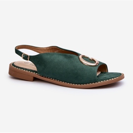 Sandali Eleganti da Donna Con Decorazione, Eco Camoscio S.Barski KV27-058 Verde 1