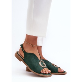Sandali Eleganti da Donna Con Decorazione, Eco Camoscio S.Barski KV27-058 Verde 2