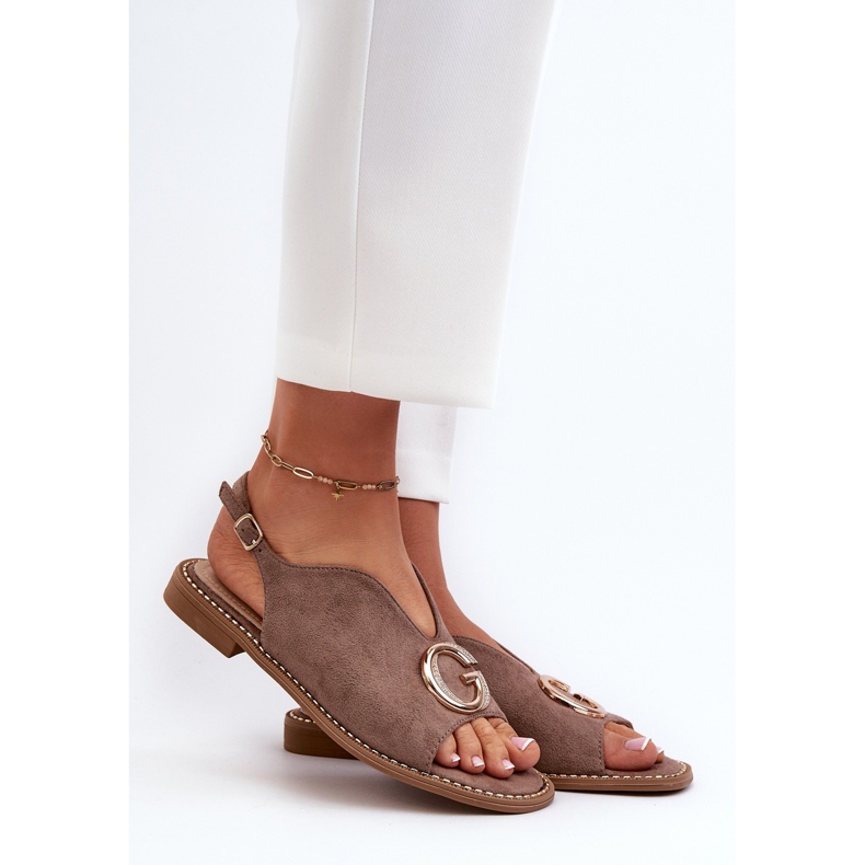 Sandali Eleganti da Donna Con Decorazione Eco Camoscio S.Barski KV27-058 Marrone 2
