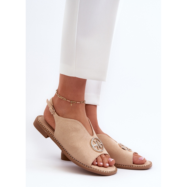 Sandali Da Donna Con Decorazione Oro Eco Camoscio S.Barski KV27-059 Beige 2
