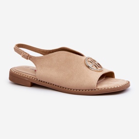 Sandali Da Donna Con Decorazione Oro Eco Camoscio S.Barski KV27-059 Beige 1