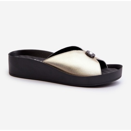Infradito da donna in pelle con decorazione dorata S.Barski KV27-027 d'oro 1