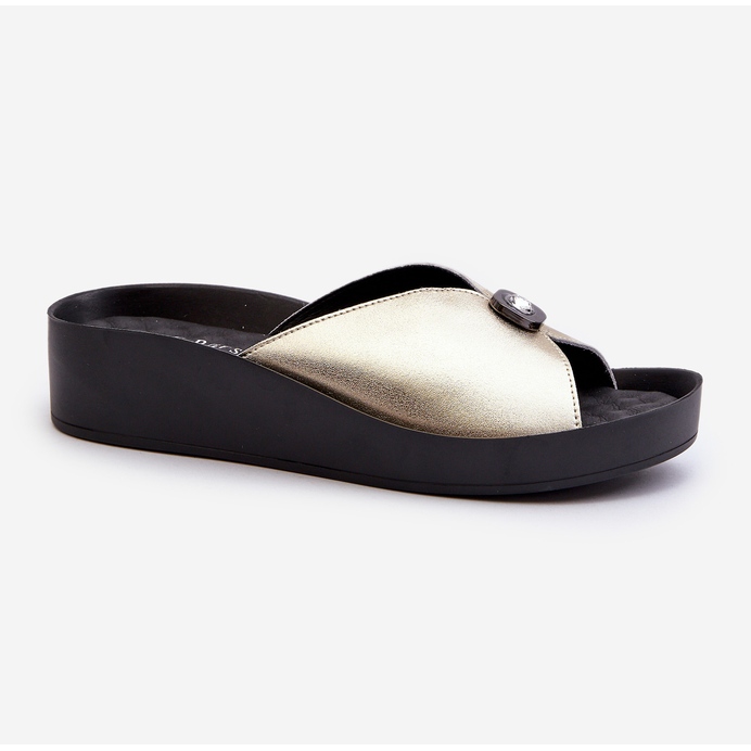 Infradito da donna in pelle con decorazione dorata S.Barski KV27-027 d'oro 1