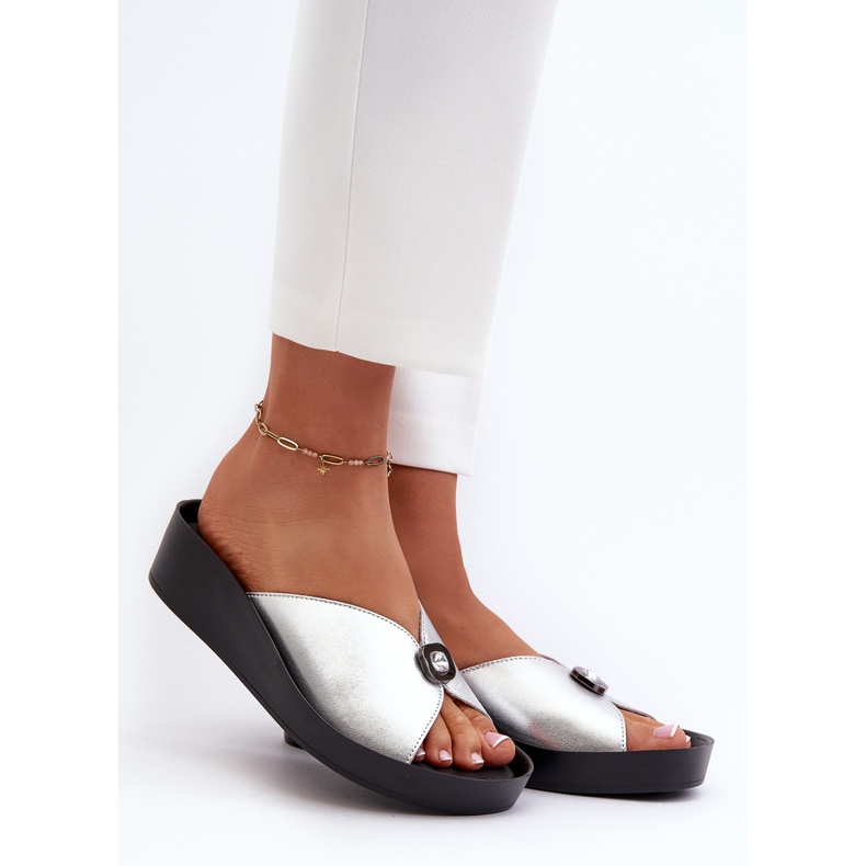 Infradito da donna in pelle con decorazione argento S.Barski KV27-027 2