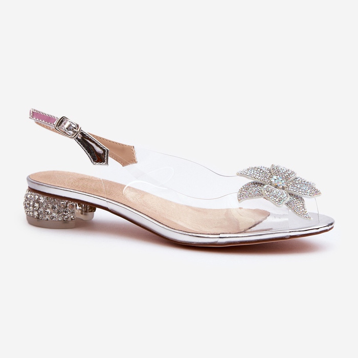 S.Barski Sandali Tacco Basso Trasparenti Con Decoro Argento D&amp;A MR38-383 2
