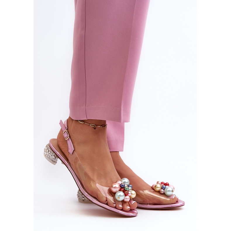 S.Barski Sandali Tacco Basso Trasparenti Con Decorazione Rosa D&amp;A MR38-368 2