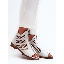 Zazoo 977/L Sandali In Pelle Traforata Con Cerniera, Bianco bianca 2