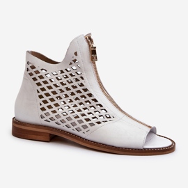 Zazoo 977/L Sandali In Pelle Traforata Con Cerniera, Bianco 1