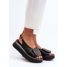 Zazoo 1786 Sandali in Pelle da Donna con Plateau Con Decorazione, Nero 2