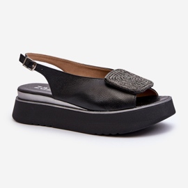 Zazoo 1786 Sandali in Pelle da Donna con Plateau Con Decorazione, Nero 1