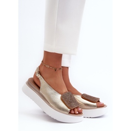 Zazoo 1786 Sandali in pelle da donna su plateau con decorazione dorata d'oro 2