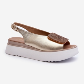 Zazoo 1786 Sandali in pelle da donna su plateau con decorazione dorata d'oro 1