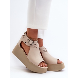 Zazoo 1732 Sandali con zeppa in pelle, Beige 2