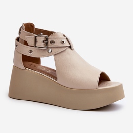 Zazoo 1732 Sandali con zeppa in pelle, Beige 1