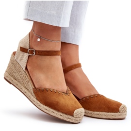 Joia Sandali con zeppa espadrillas in pelle scamosciata con treccia color cammello marrone 4