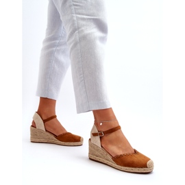 Joia Sandali con zeppa espadrillas in pelle scamosciata con treccia color cammello marrone 2