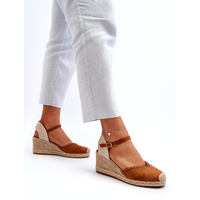 Joia Sandali con zeppa espadrillas in pelle scamosciata con treccia color cammello marrone 2
