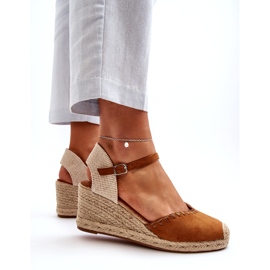Joia Sandali con zeppa espadrillas in pelle scamosciata con treccia color cammello marrone 3