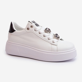 Sneakers da donna con plateau e spille a cuore, Azamia di colore bianco 1