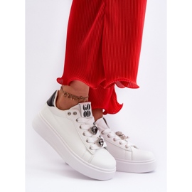 Sneakers da donna con plateau e spille a cuore, Azamia di colore bianco bianca 2