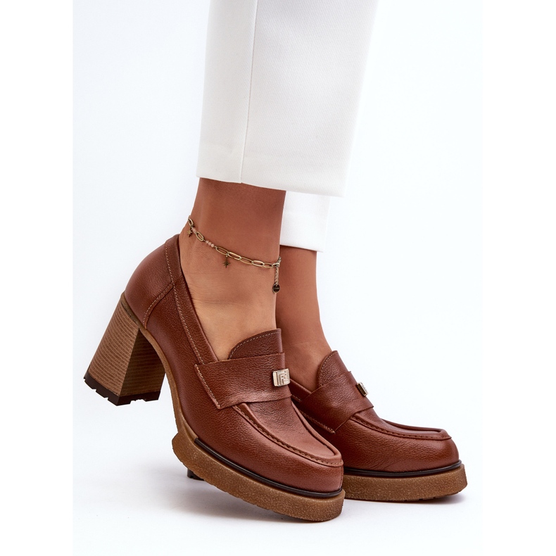 Zazoo 20169 Scarpe con tacco alto in pelle marrone 2