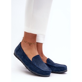 Mocassini in pelle scamosciata da donna, Blu Navy S.Barski LR755 2