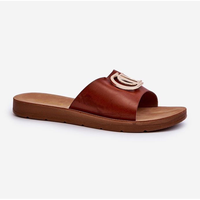 Infradito da donna con suola flat con decorazione, Marrone Amoonia 1