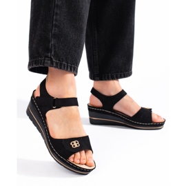 Sandali con zeppa in camoscio nero 1