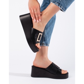 Pantofole con zeppa da donna nere nero 2