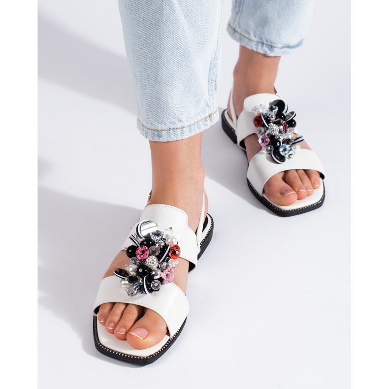 Sandali da donna bianchi con decorazione bianco 1