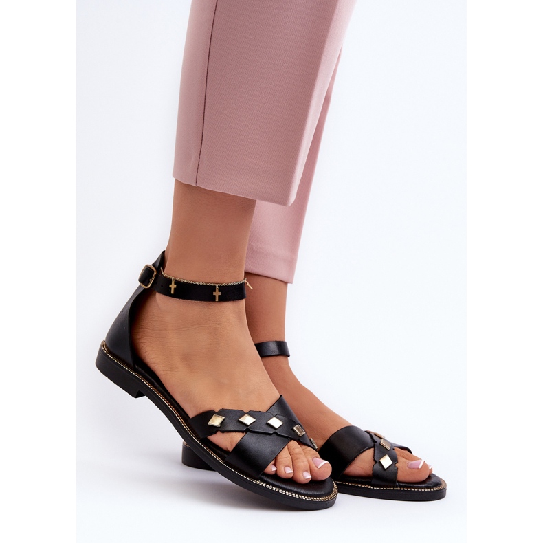 Zazoo 40378 Sandali piatti in pelle da donna, neri nero 2