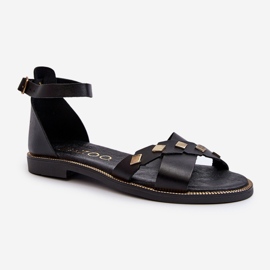 Zazoo 40378 Sandali piatti in pelle da donna, neri nero 1