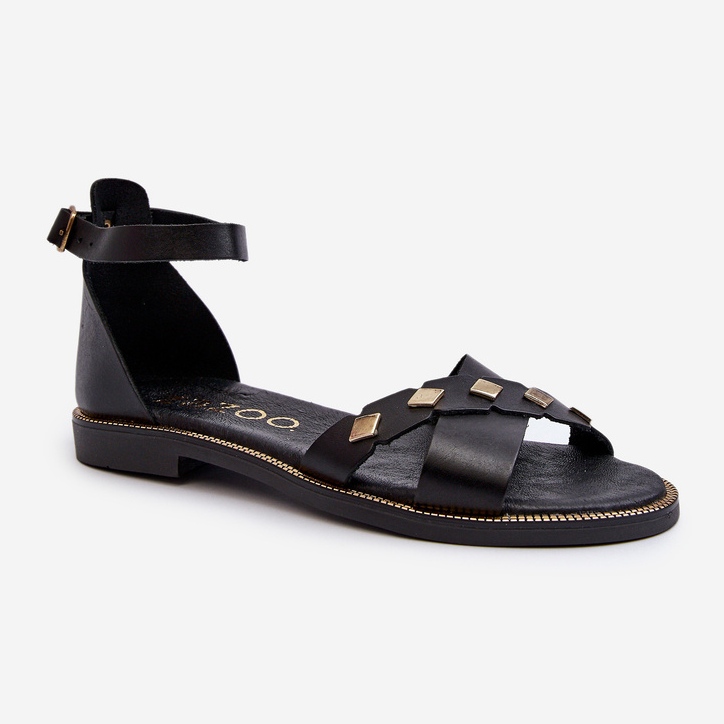 Zazoo 40378 Sandali piatti in pelle da donna, neri nero 1
