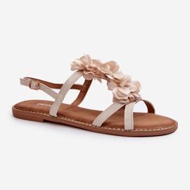 Sandali Bassi da Donna Decorati con Fiori, Abidina Beige 1