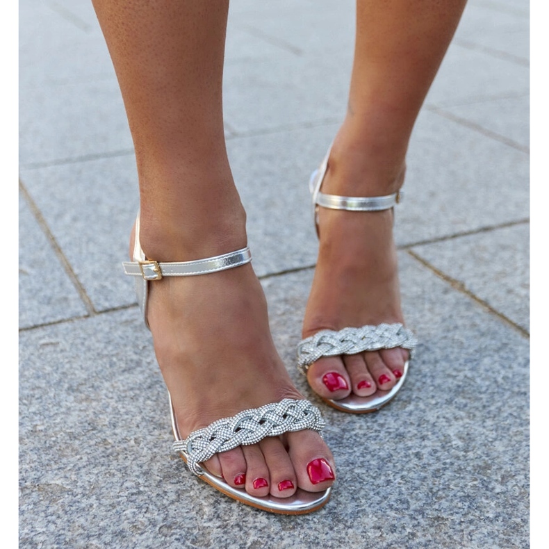 Sandali con tacco alto decorati con zirconi Nader argento 1