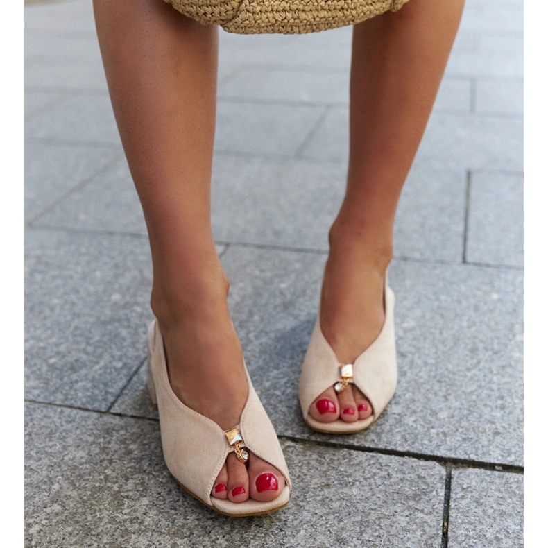 Sandali block con inserto in pelle Shamoun beige 1