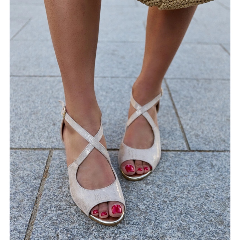 Sandali con tacco alto e sottopiede in pelle Dahna beige 2