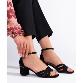 Sandali neri con tacco in camoscio nero 1