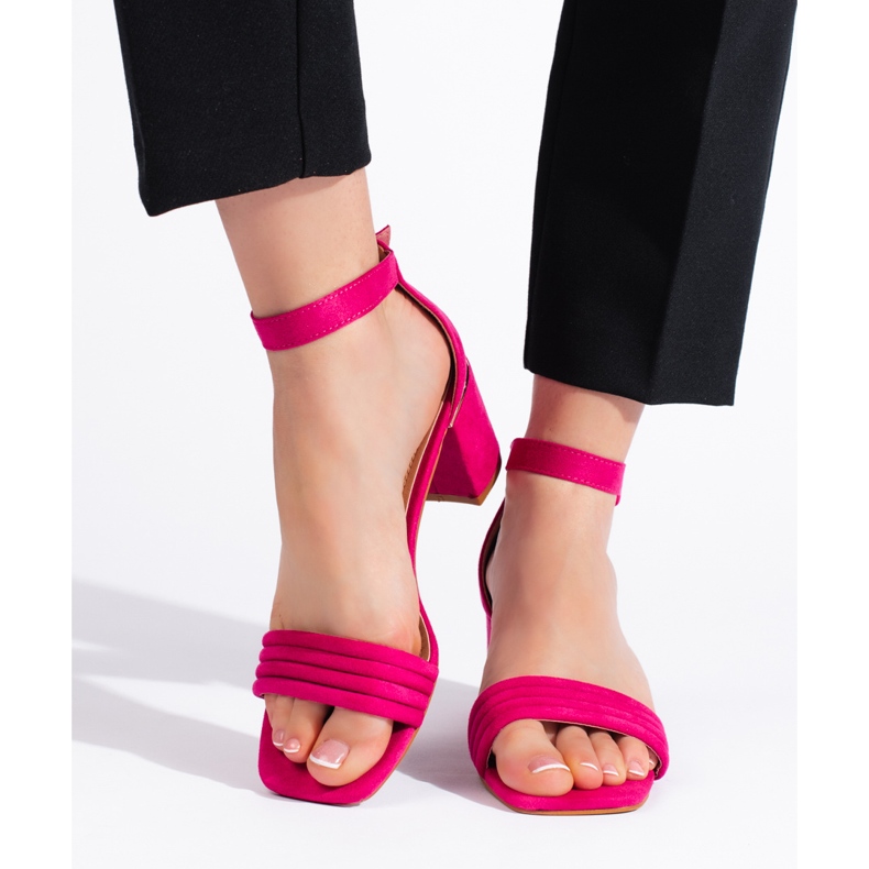 Sandali tacco alto in camoscio fucsia rosa 1