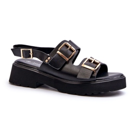 Sandali Da Donna Con Fibbie In Eco Pelle Nero 1