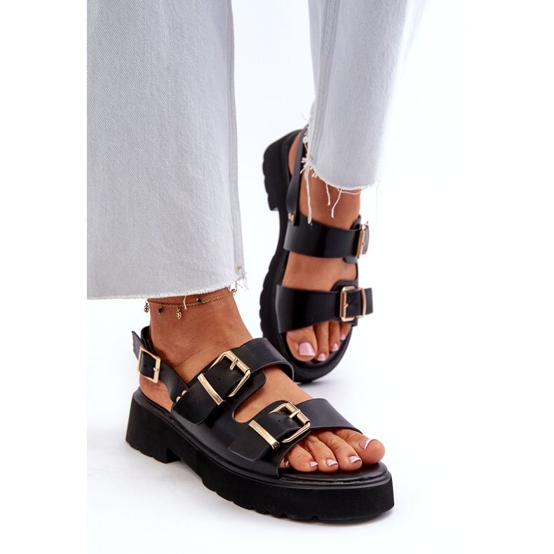 Sandali Da Donna Con Fibbie In Eco Pelle Nero 4
