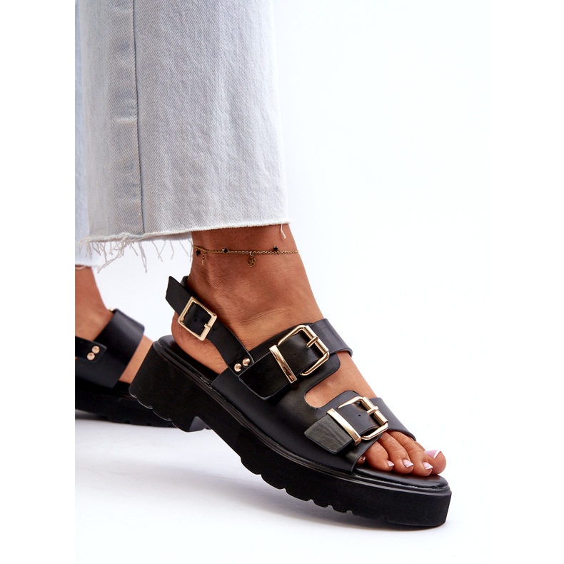 Sandali Da Donna Con Fibbie In Eco Pelle Nero 5