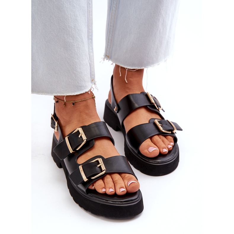 Sandali Da Donna Con Fibbie In Eco Pelle Nero 6