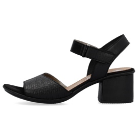 Comodi sandali da donna in pelle con tacco alto e velcro, neri Rieker 64693-00 nero 1