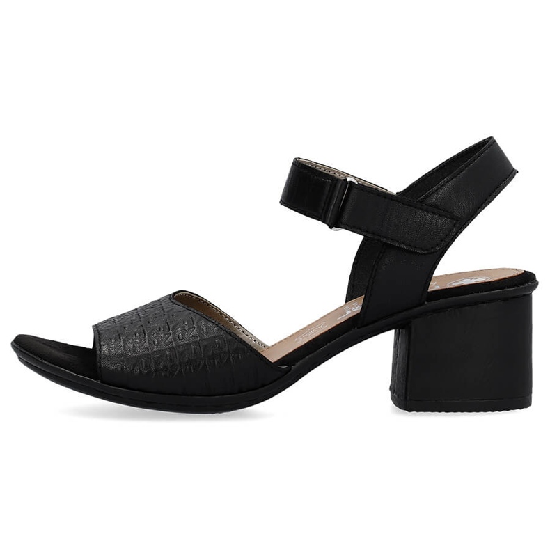 Comodi sandali da donna in pelle con tacco alto e velcro, neri Rieker 64693-00 nero 1