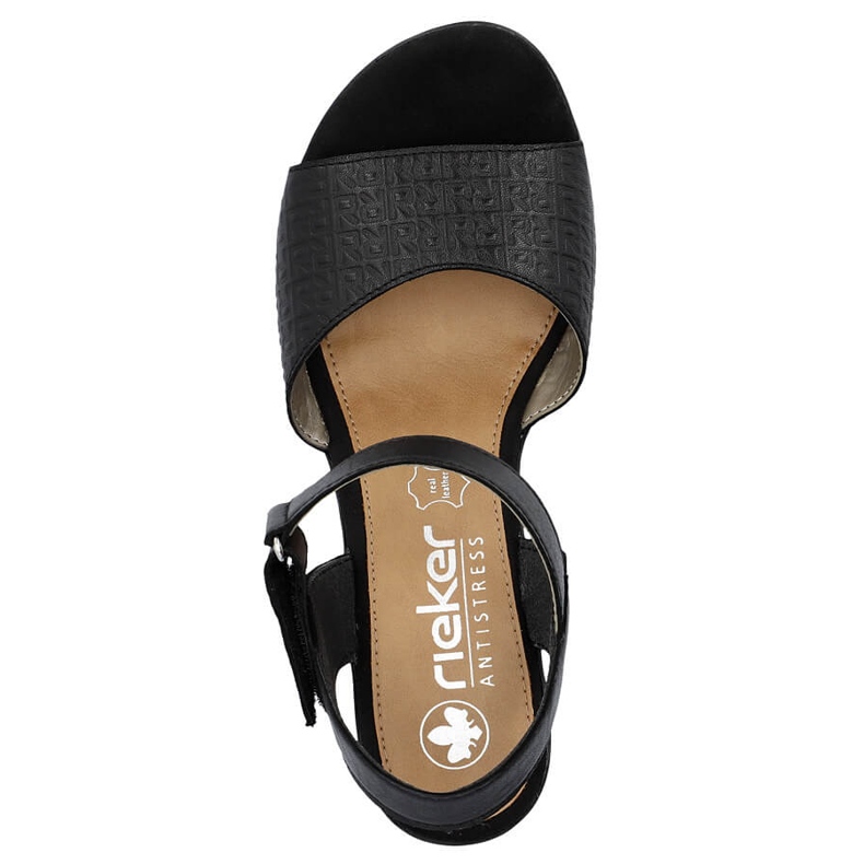 Comodi sandali da donna in pelle con tacco alto e velcro, neri Rieker 64693-00 nero 2